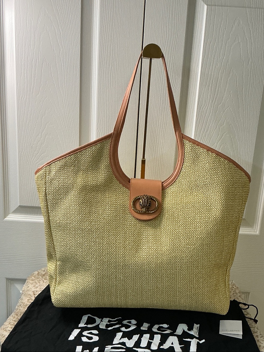 Kurt Geiger London Large Chelsea Woven Tote woven texture with Brass Eagle Head